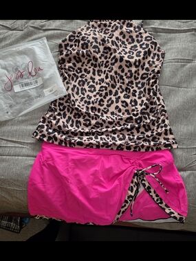 Jess Lea Leopard Print Halter Top with Hot Pink Skirted Bottom
